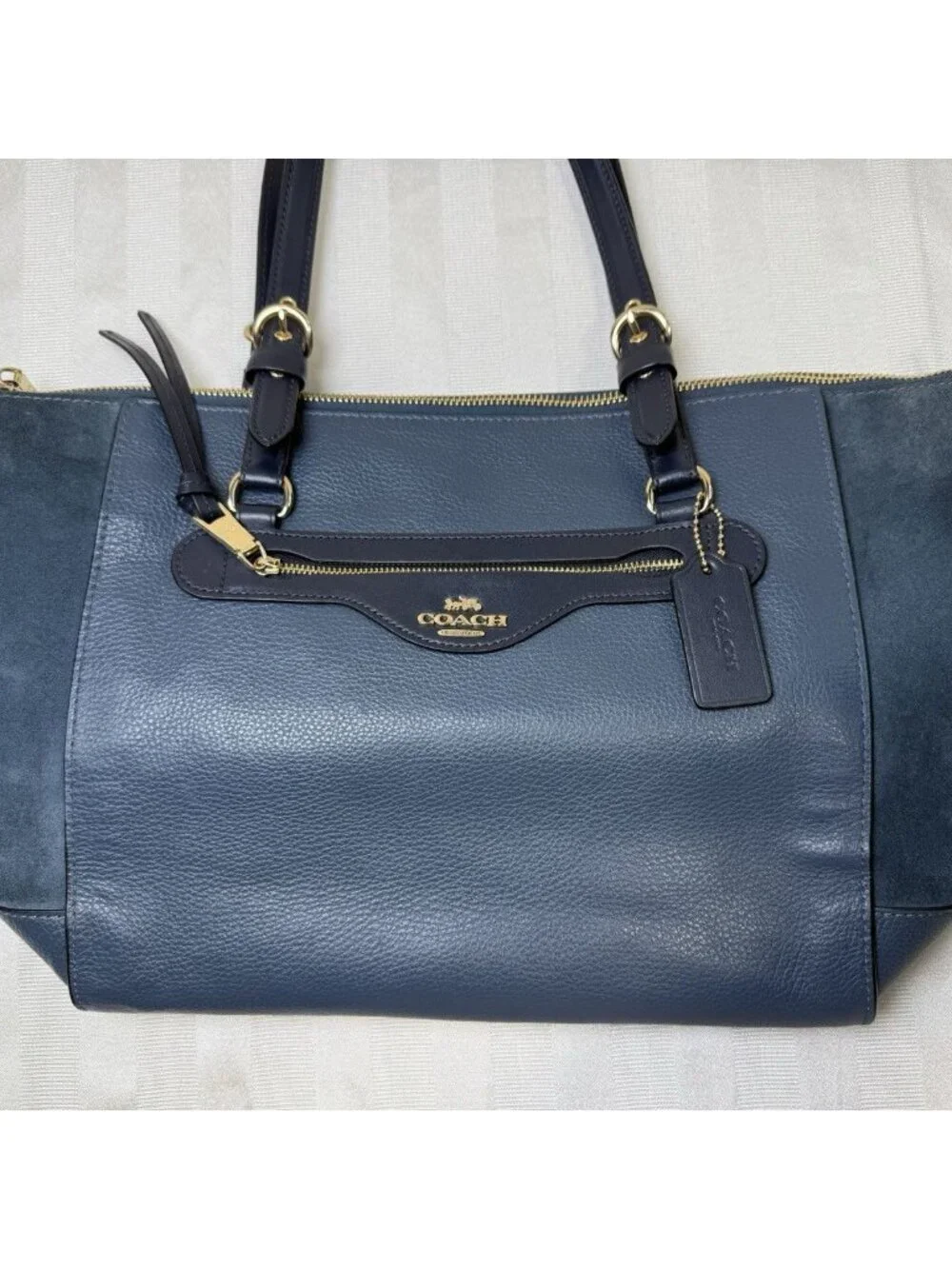 COACH Kleo Carryall C5689 Denim Blue Leather Suede Large Bag *NO Shoulder Strap - Picture 3 of 16